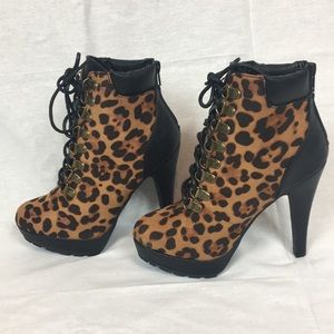 Anne Michelle Cheetah Print High Heel Boots